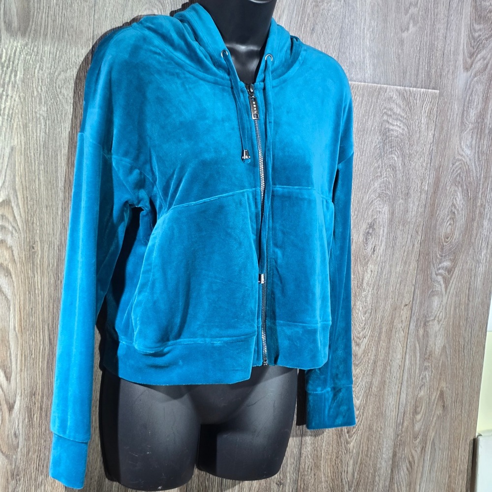 Cable & Gauge Studio Velour Full-Zip‎ Hoodie XS Teal Jacket